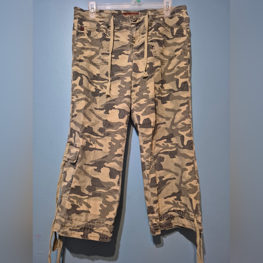 Women's Beige Camo Cargo Joggers with Drawstring Hem